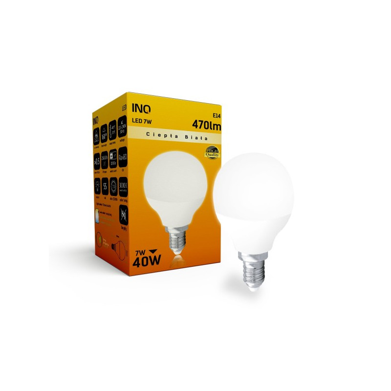 Lampa led P45 E14 7W kulka 470lm 3000K INQ