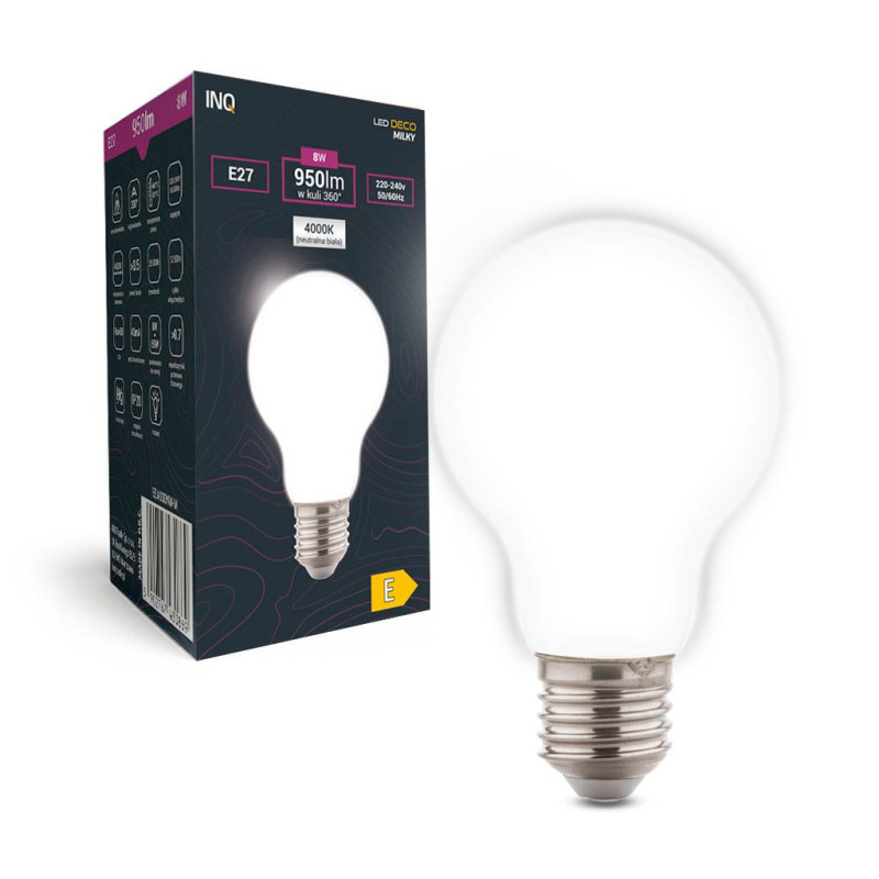 Filament LED A60 bulb E27 8W 950lm 4000K milky