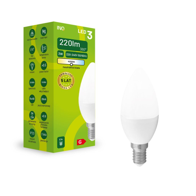 Led C37 E14  3W świeczka 220lm 4000K INQ