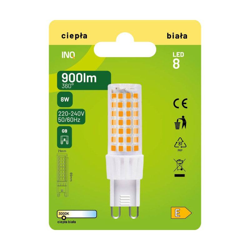 LED G9 8W 900lm 3000K INQ