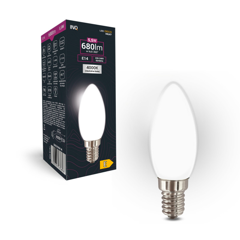 LED milky C37 E14 5,5W świeczka 680lm 4000K INQ