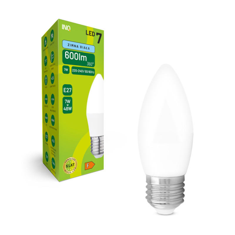LED C37 E27 7W świeczka 600lm 6500K INQ