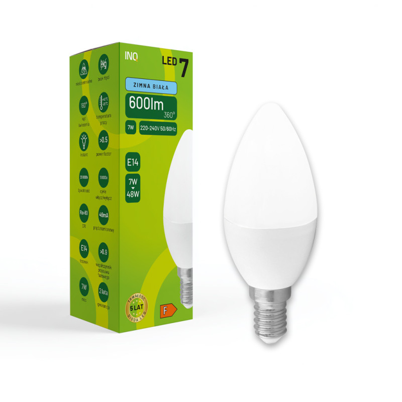 LED C37 E14 7W świeczka 600lm 6500K INQ