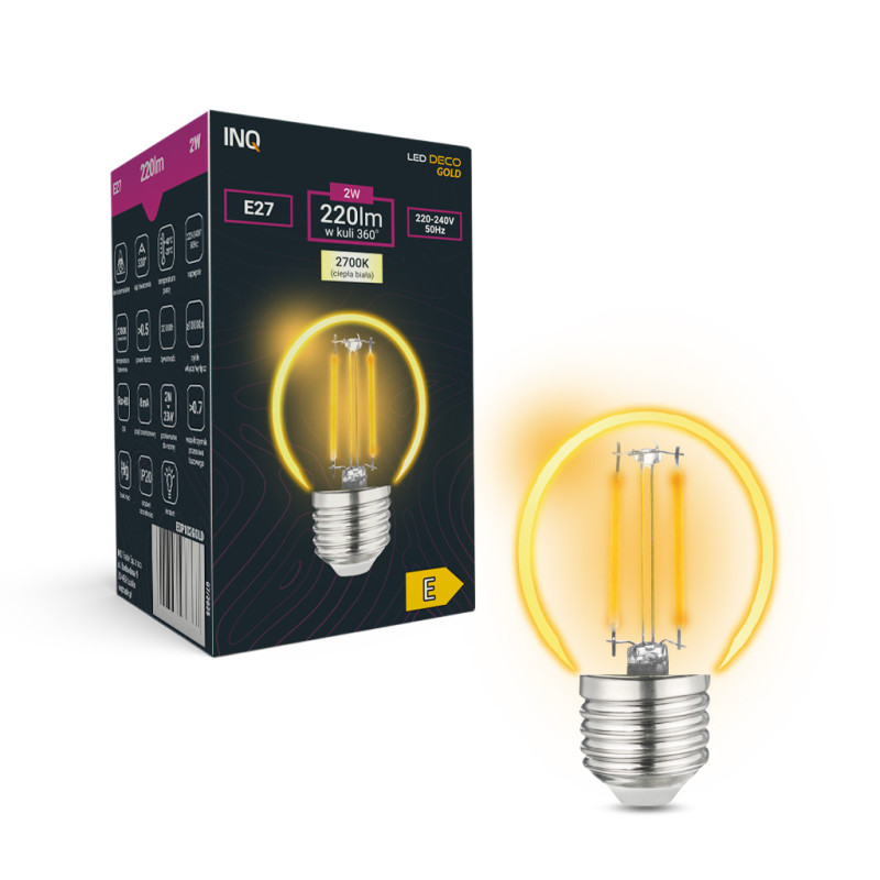 Filament LED gold G45 kulka E27 2W 220lm 2700K INQ