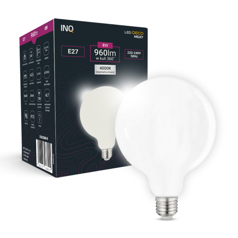 LED milky G95 E27 8W 960lm 4000K INQ