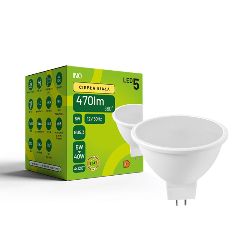 LED MR16 GU5,3 12V 5W 3000K 470lm INQ