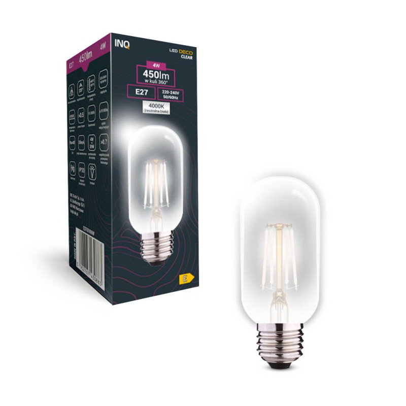 Filament LED T40 tubka E27 4W 450lm 4000K INQ