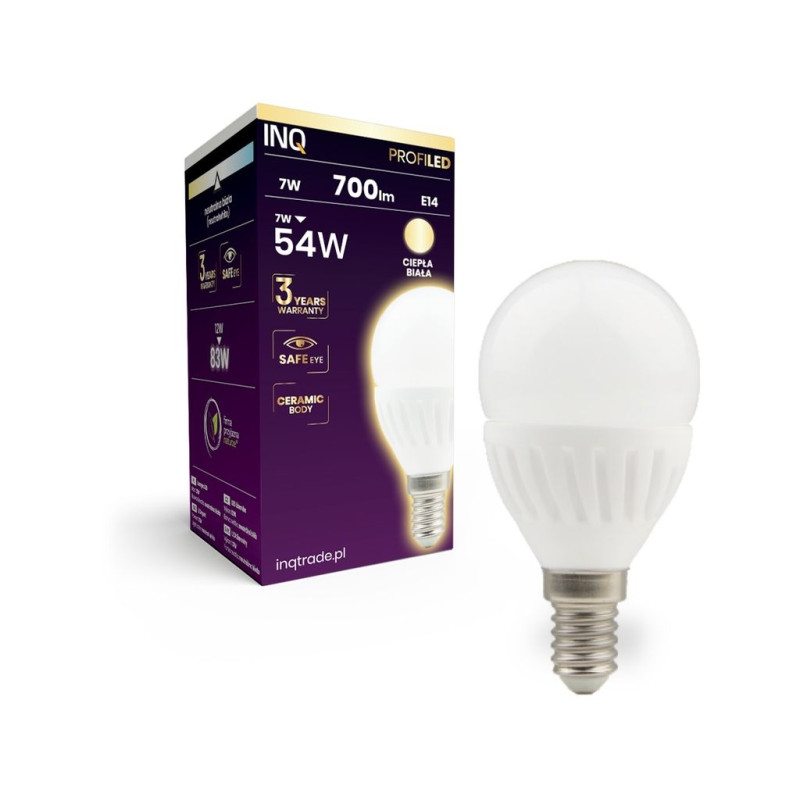 LED PROFI G45 E14 7W kulka 700lm 3000K ceramika INQ