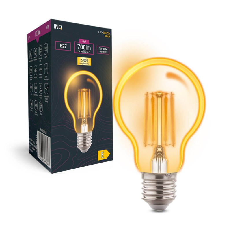 Filament LED gold A60 bulb E27 6W 700lm 2700K INQ