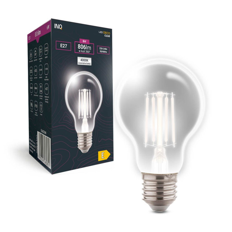 Filament LED A60 bulb E27 6W 806lm 4000K INQ