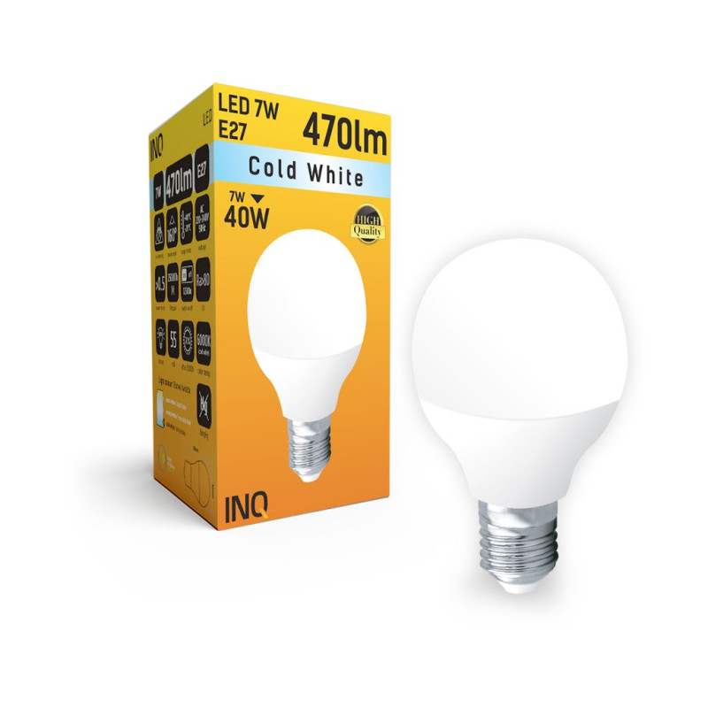 LED P45 E27 9W kulka 620lm 6000K INQ