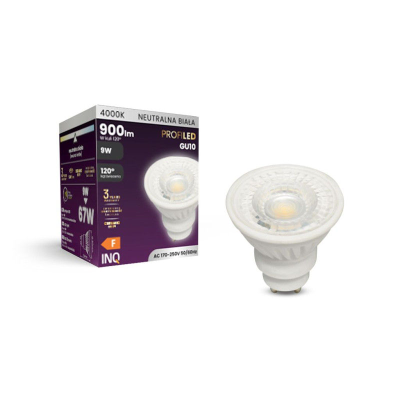 LED PROFI GU10 9W 900lm 4000K ceramika soczewka 120^ INQ