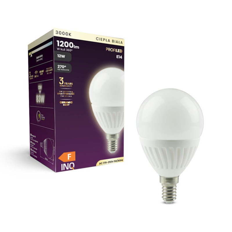 LED G60 E14 12W 1200lm 3000K ceramika INQ