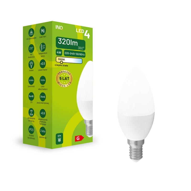 LED C37 E14 4W świeczka 320lm 3000K INQ