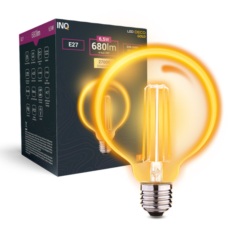 Filament LED gold G125 E27 6,5W 680lm 2700K INQ