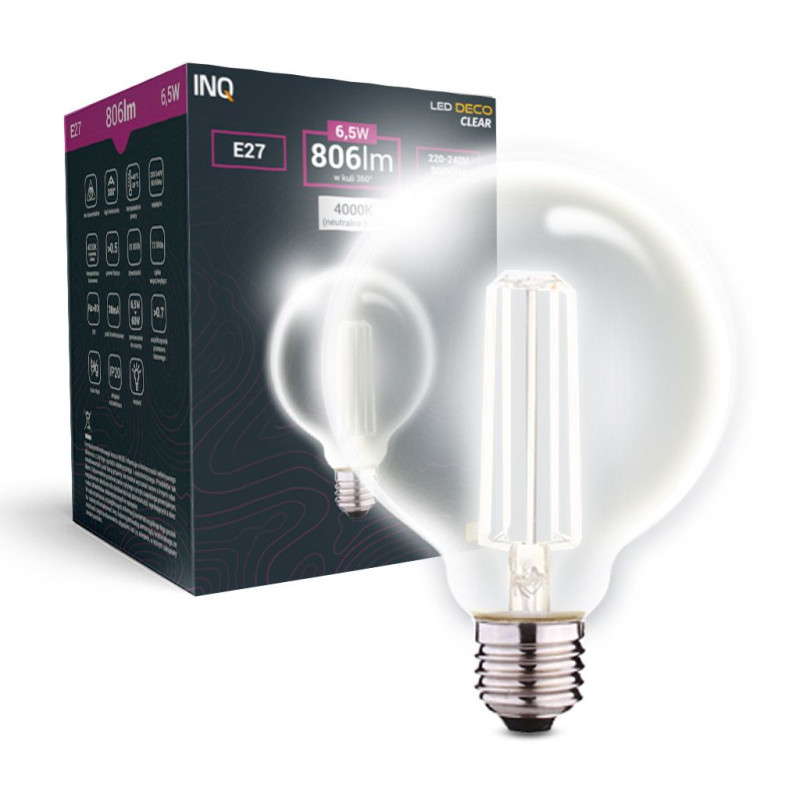 Filament LED G125 E27 6,5W 806lm 4000K INQ