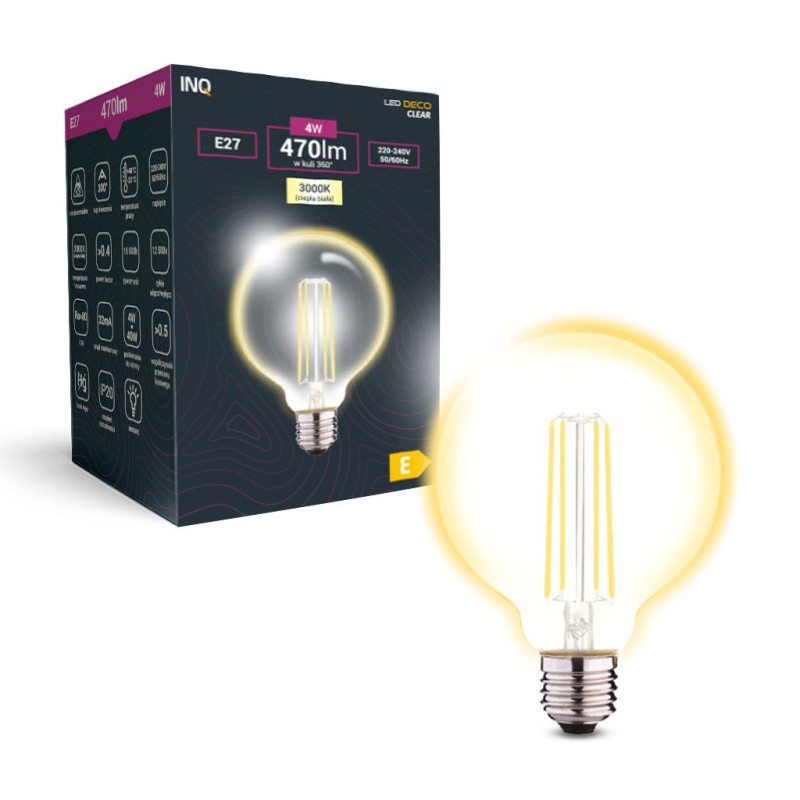 Filament LED G80 E27 4W 470lm 3000K INQ