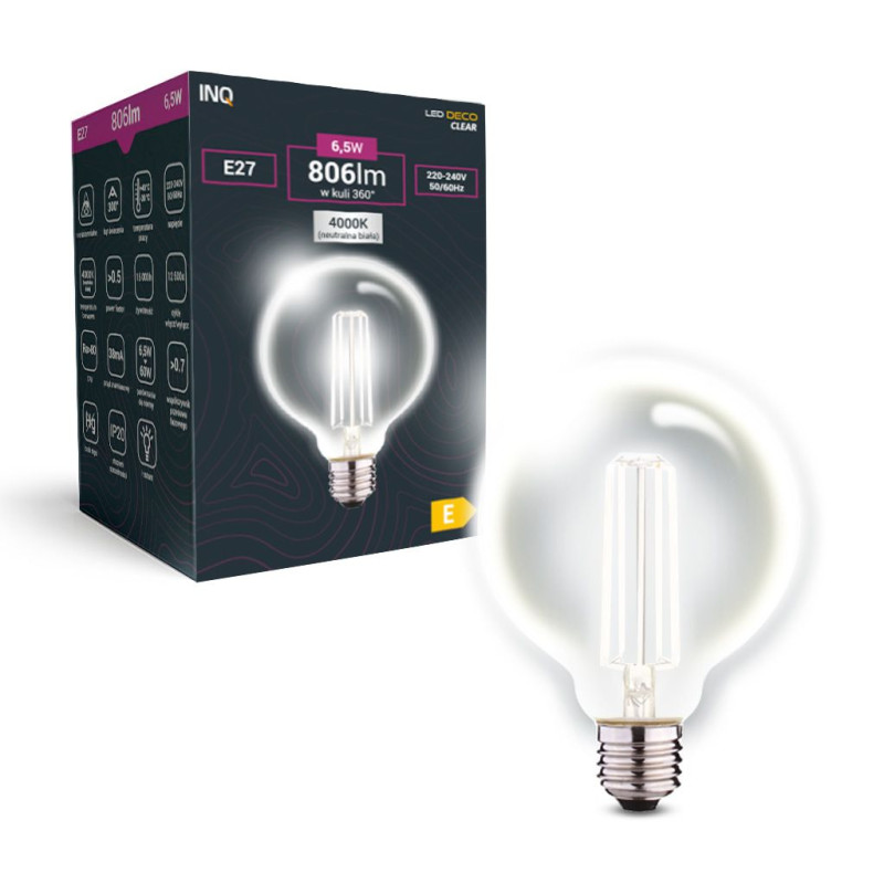 Filament LED G80 E27 6,5W 806lm 4000K INQ
