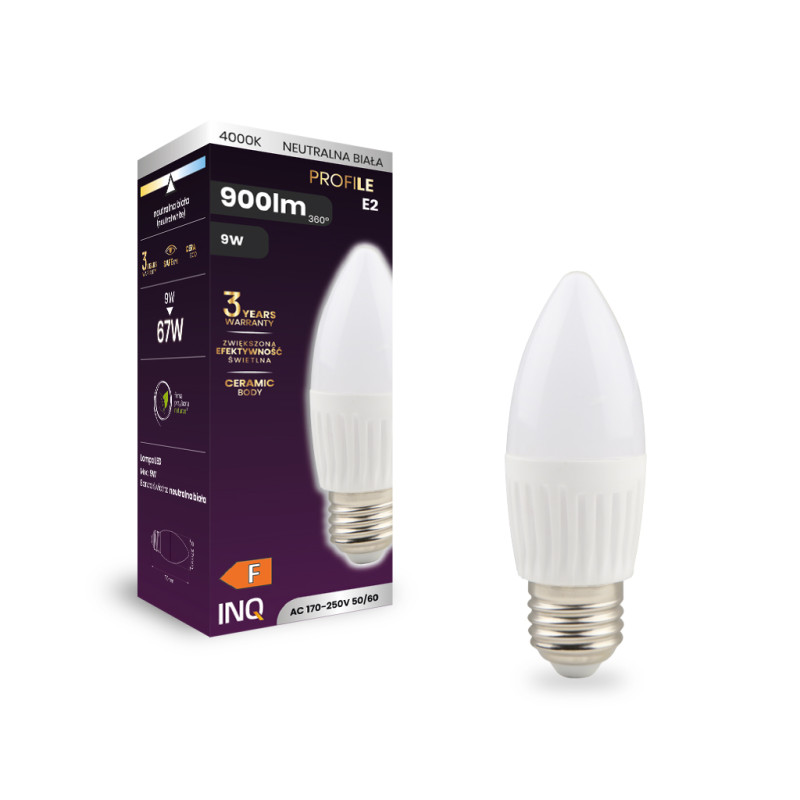 LED PROFI C37 E27 9W świeczka 900lm 4000K ceramika INQ