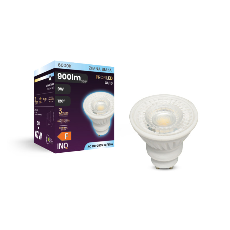 LED PROFI GU10 9W 900lm 6500K ceramika soczewka 120^ INQ