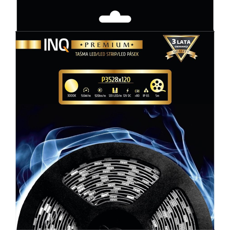 Taśma LED P3528x120 9,6W 920lm/m3000K IP65 RA80 5m INQ P3528-120-65-WW-5