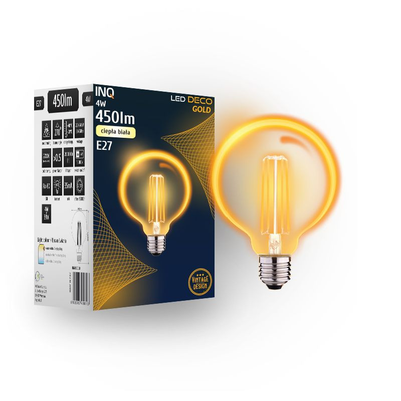 Filament led G80 glob E27 4W 450lm 2700K GOLD INQ