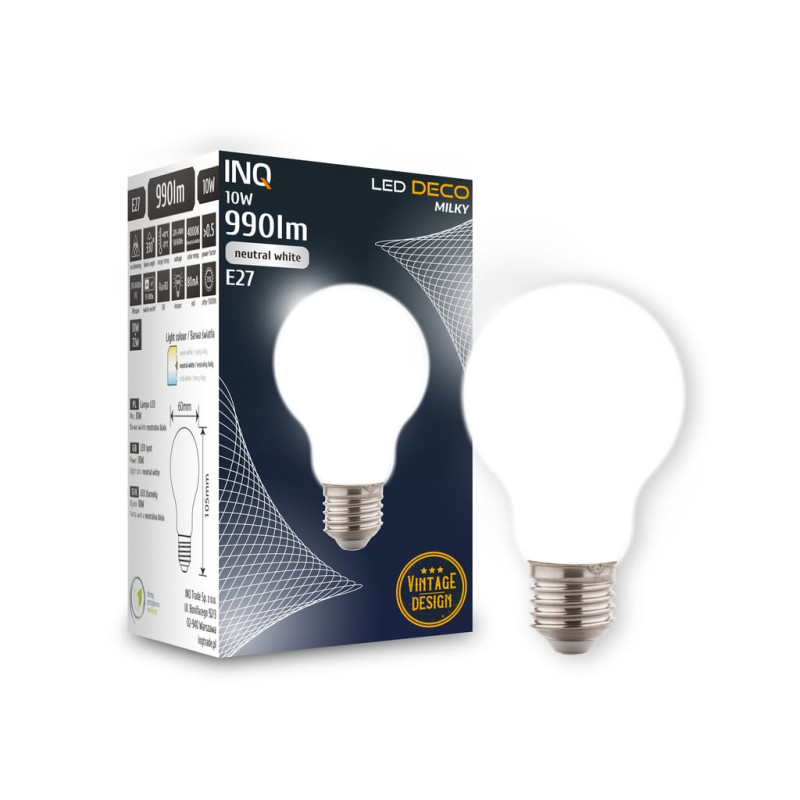 Filament led milky A60 bulb E27 10W 990lm 4000K INQ