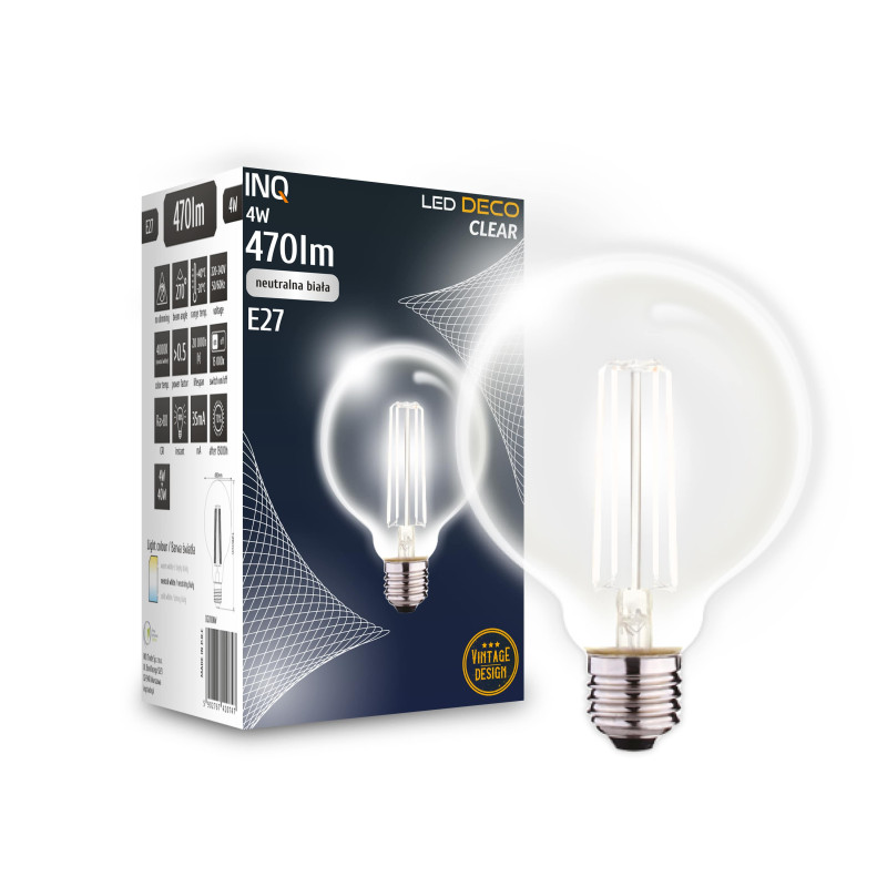 Filament led G80 glob E27 4W 470lm 4000K INQ