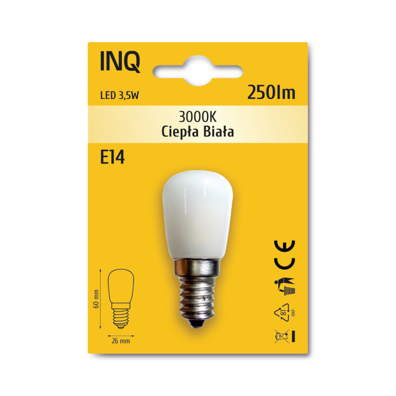 Lampa led E14 3,5W T26 250lm 3000K lodówka INQ