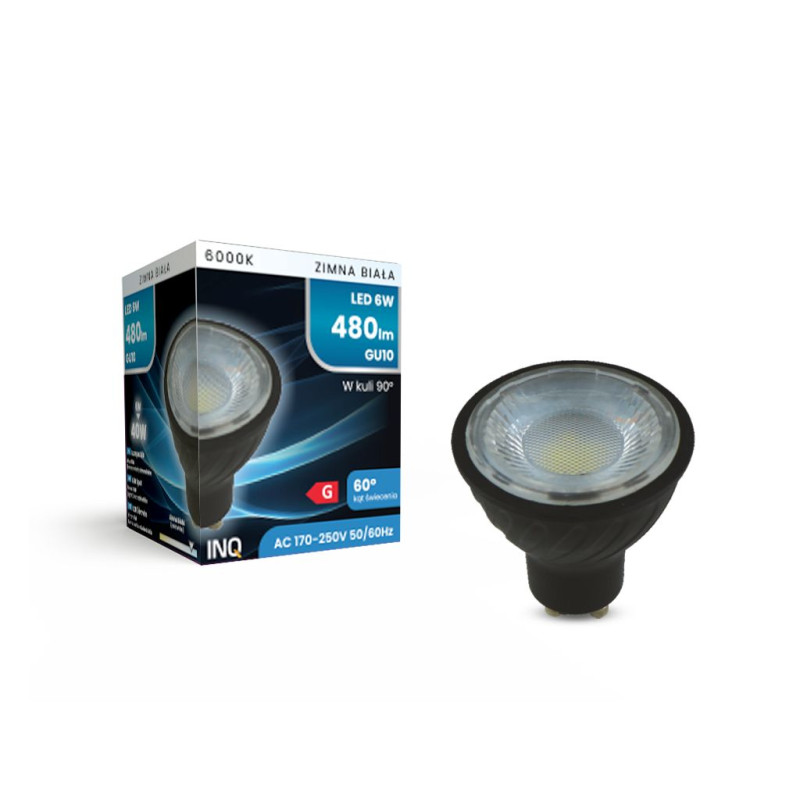 Lampa led GU10 led 6W 6000K 480lm black body INQ