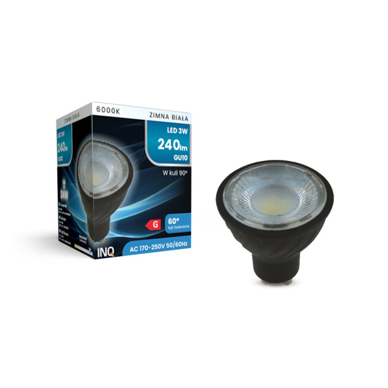 Lampa led GU10 led 3W 6000K 240lm black body INQ