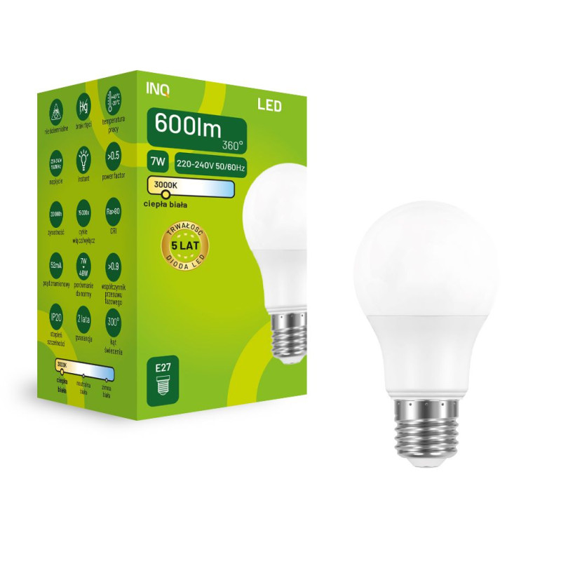 Led A60 E27  7W bulb  600lm 3000K INQ