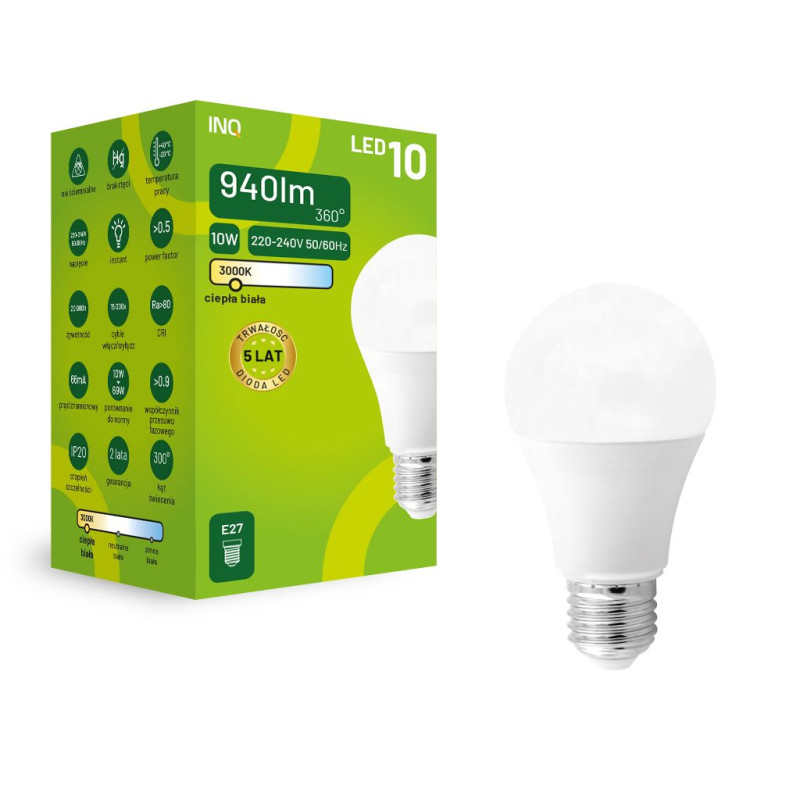 Led A60 E27 10W bulb 940lm 3000K INQ