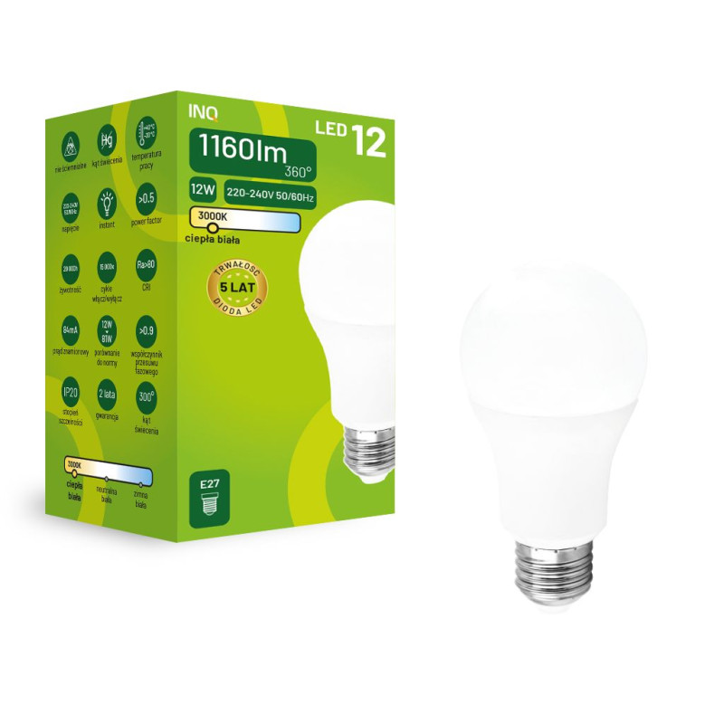 Led A60 E27 12W bulb 1160lm 3000K INQ