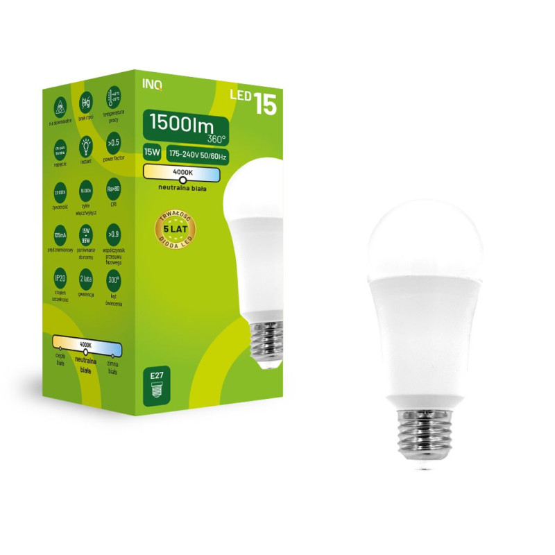 Led A60 E27 15W bulb 1500lm 4000K INQ