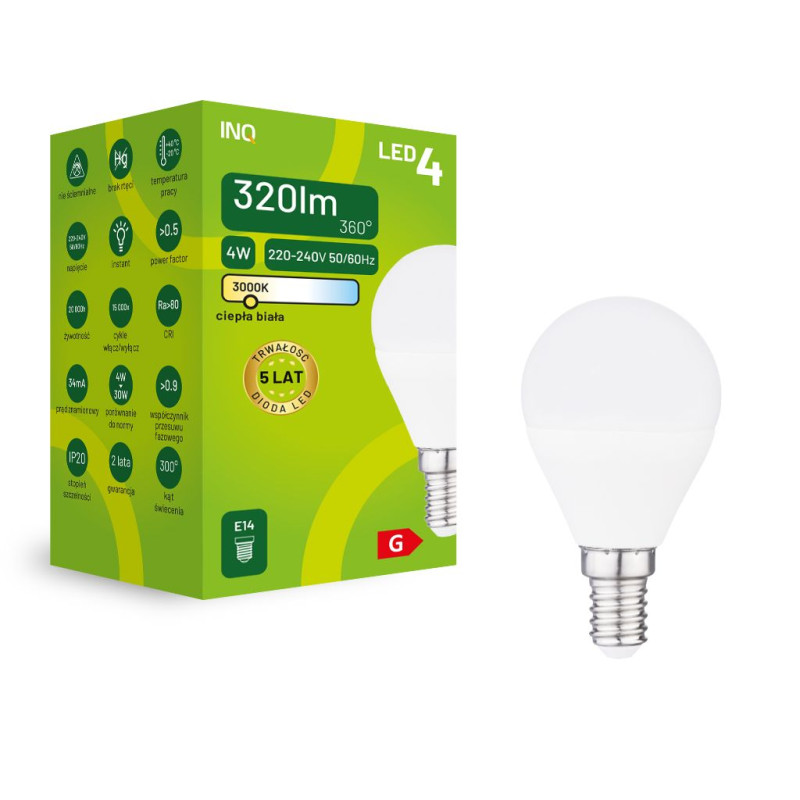 Led G45 E14  4W kulka 320lm 3000K INQ