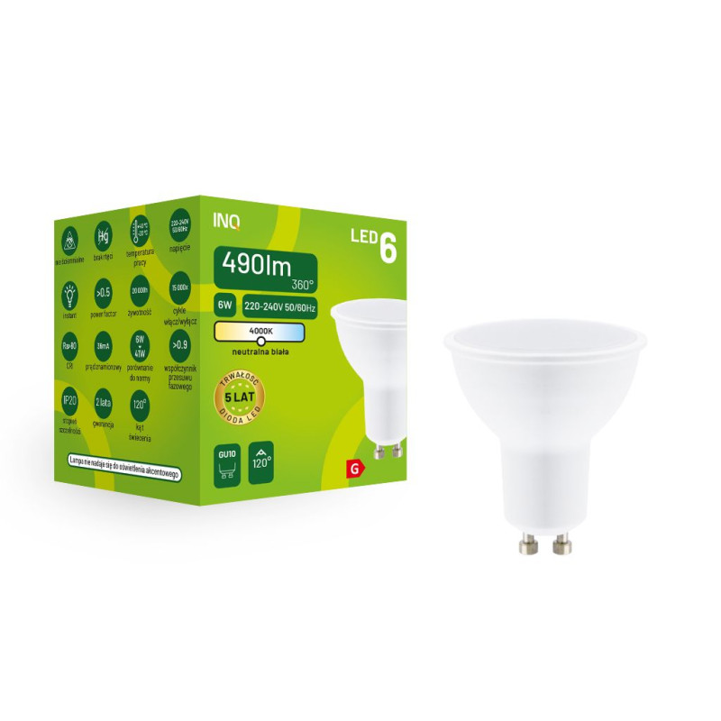 Led MR16 GU10  6W 490lm 4000K INQ