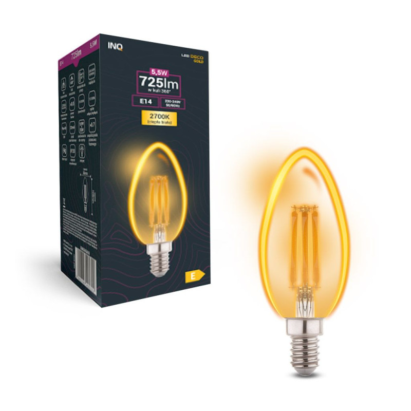 Filament  Led  gold C37 świeczka E14  5,5W 725lm 2700K  INQ