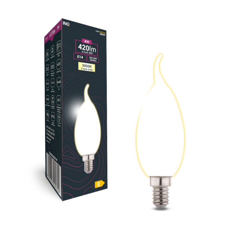 Filament  Led C37 płomyk BXS E14  4W 420lm 3000K INQ