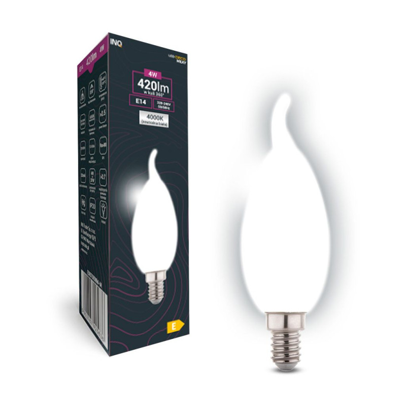 Filament  Led C37 płomyk BXS E14  4W 420lm 4000K INQ