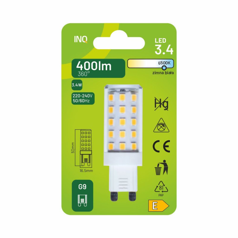 LED G9 3,4W 400lm 6500K owal INQ