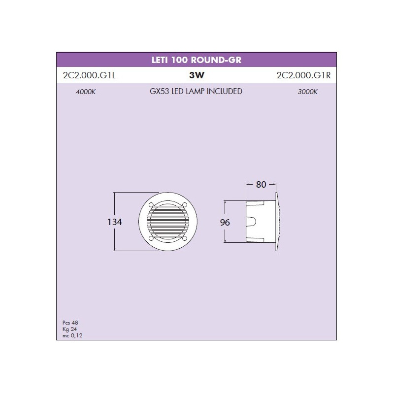 Oprawa elewacyjna LETI 100 ROUND-GR szary Y LED GX53 3W 3000K