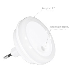 Lampka nocna wtykowa LED 0.4W 4lm z czujnikiem zmierzchu, okrągła ELEKTRO