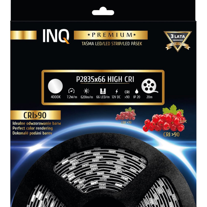 Taśma LED P2835x66 7,2W 620lm/m 4000K IP20 RA90 20m INQ P2835-66-20-NW-20