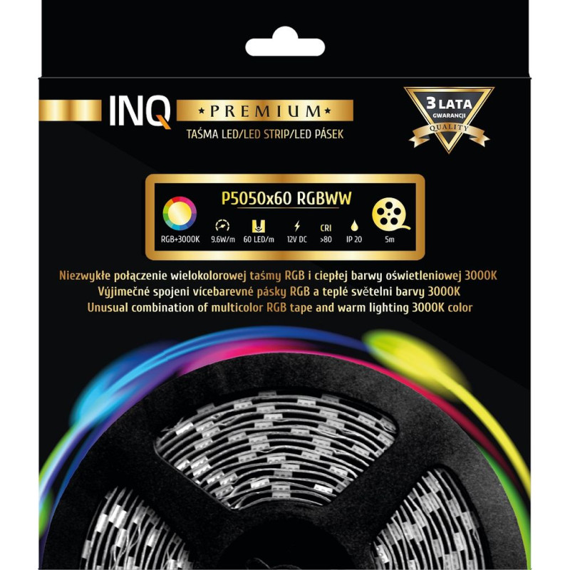 Taśma LED P5050x60 9,6W RGBW IP20 RA80 5m INQ P5050-60-20-RGBWW-5