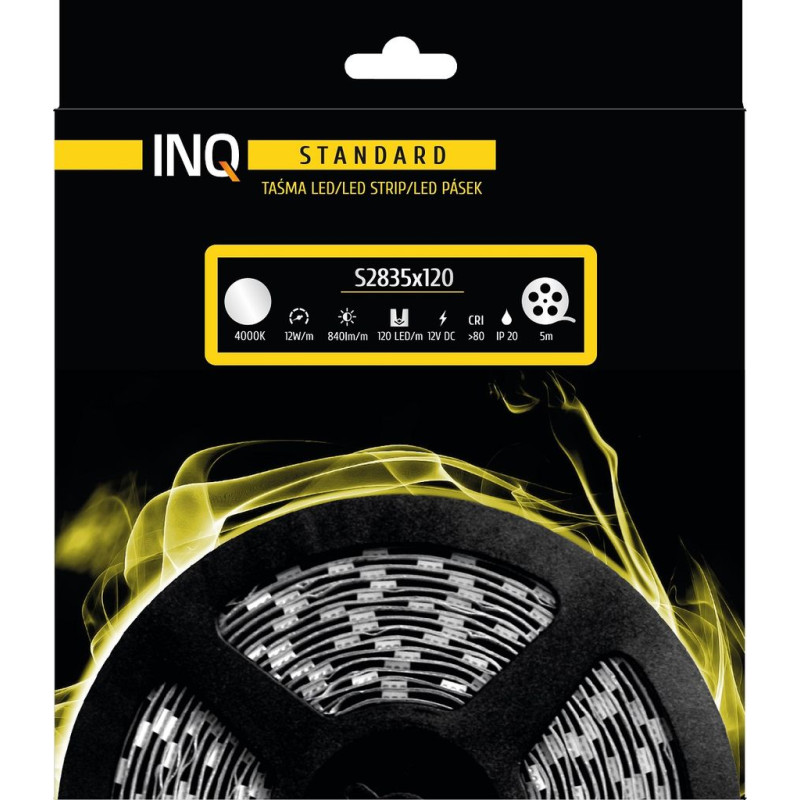 Taśma LED S2835x120 12W 840lm/m 4000K IP20 RA80 5m INQ S2835-120-20-NW-5